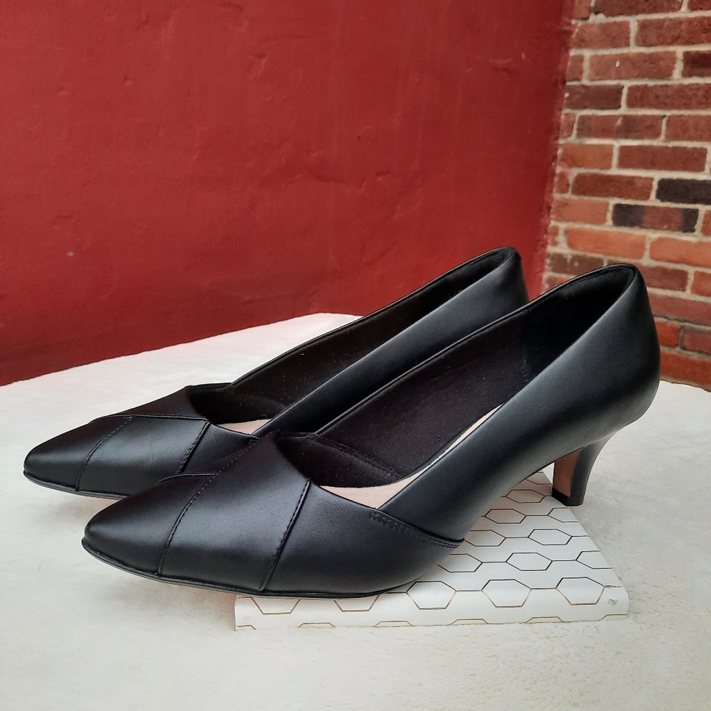 Clarks Linvale Sage Quilted Pointed Toe Pumps Dress Shoes Heels Wide 11 Black